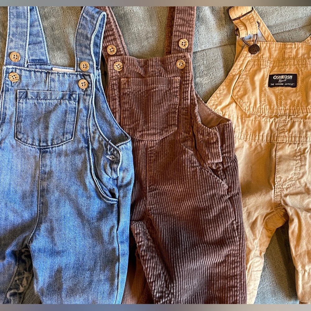 OshKosh B'gosh Blue, Brown & Tan Kids Overalls Trio